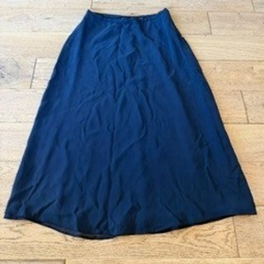 Valerie Stevens Maxi Skirt 16 Navy Blue Excellent 100% Silk Lined Minimal (1677)